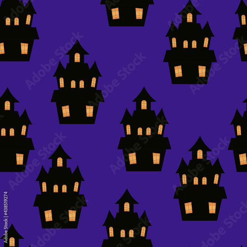 Pattern of a castle for halloween. castle with orange light inside vector illustration.