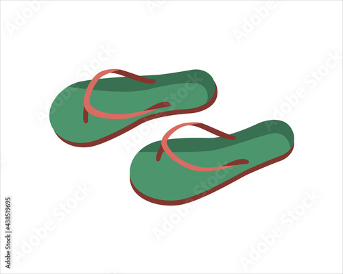 Green flip flops with red jumpers. Minimalistic vector illustration, icon in flat style, isolated on a white background.