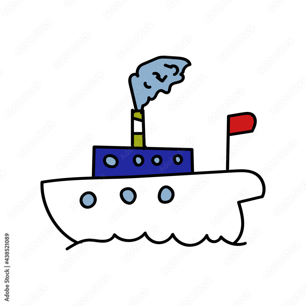 Obraz premium Colored sea ship using doodle art