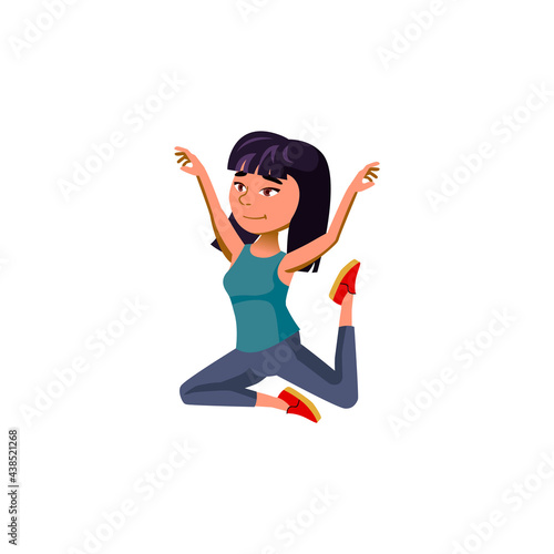joyful chinese girl teenager exercise yoga cartoon vector. joyful chinese girl teenager exercise yoga character. isolated flat cartoon illustration