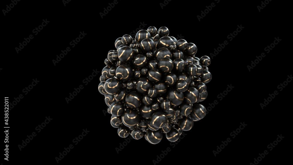 Black and golden glossy balls. Shiny spheres structure. Embedded transparency. ProRes 4444 codec Black and golden glossy balls. Shiny spheres structure. Embedded transparency. ProRes 4444 codec