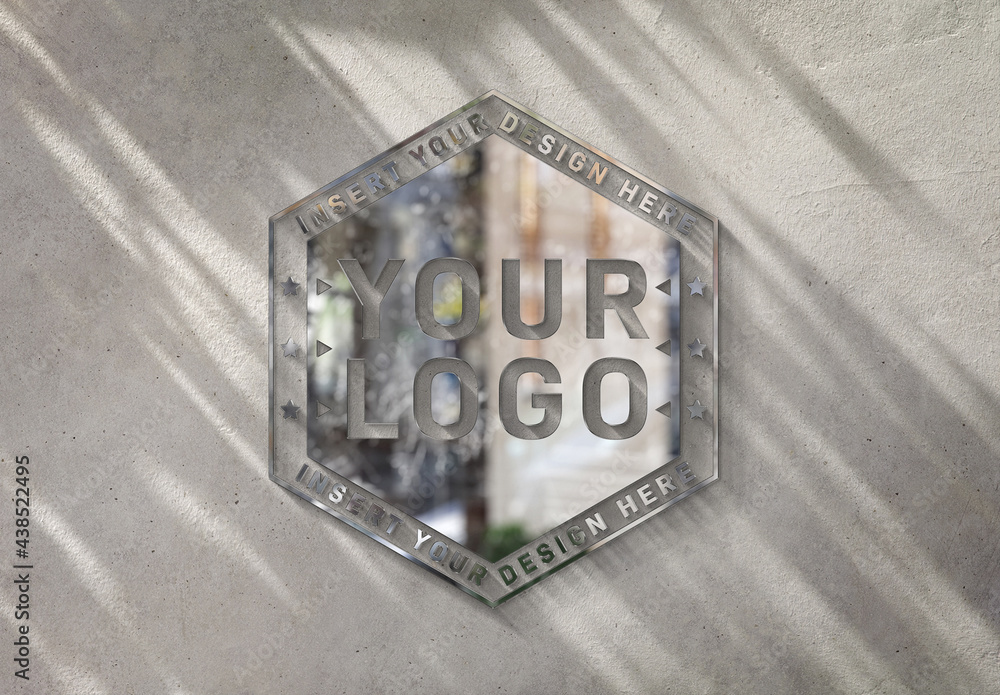 Metal Logo Mockup with 3D Glossy Effect on Sunny Wall Stock Template ...
