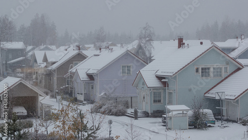 Finnish houses in the suburbs in winter