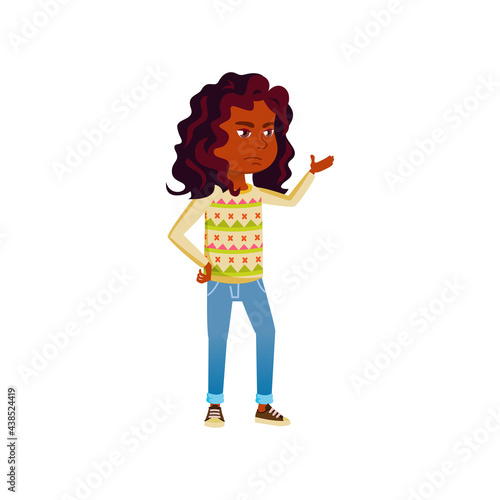 angry emotion african girl displeased cartoon vector. angry emotion african girl displeased character. isolated flat cartoon illustration