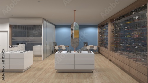 interior design of an optician and glasses store 1 3D rendering 3D illustration 3D art