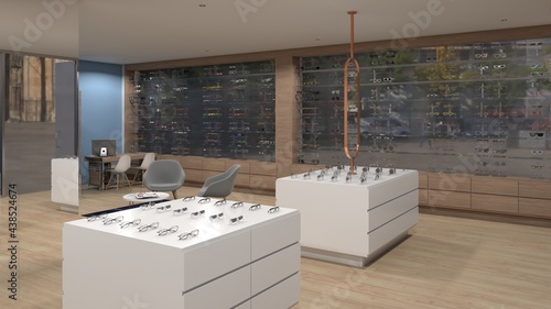 Bild auf Leinwand interior design of an optician and glasses store 3 3D rendering 3D illustration