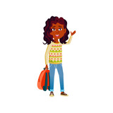 lucky african girl with backpack going to college cartoon vector. lucky african girl with backpack going to college character. isolated flat cartoon illustration