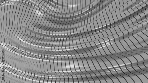 Wallpaper Mural Abstract wavy background. Grey metal tapes. Smooth lines. 3D rendering image. Torontodigital.ca