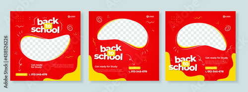 Set of three back to school social media pack template premium vector