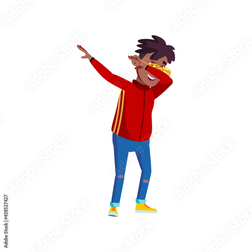 happiness boy hip hop performing dab cartoon vector. happiness boy hip hop performing dab character. isolated flat cartoon illustration