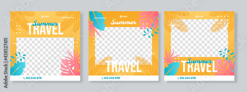 Set of three summer travel social media pack template premium vector