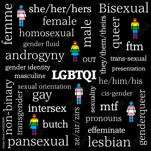 A text graphic illustrating the lgbtq gender identity and sexuality range.