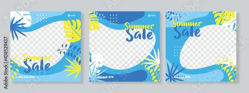 Set of three summer sale social media pack template premium vector