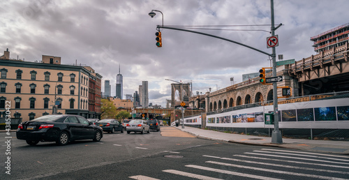 traffic in the city New York Brooklyn sky clouds 