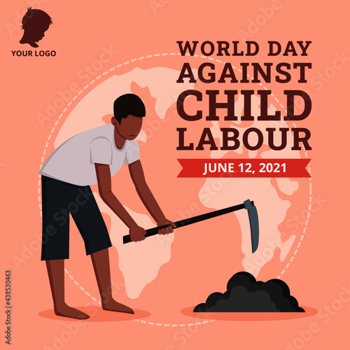 World day against child labour background with children working in a construction field. Flat style vector illustration concept of anti child exploitation campaign for poster and banner