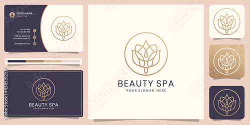 Feminine beauty flower logo. luxury design template, concept, beauty spa line art circle frame logo with minimalist abstract rose.logo, icon and business card template. premium vector