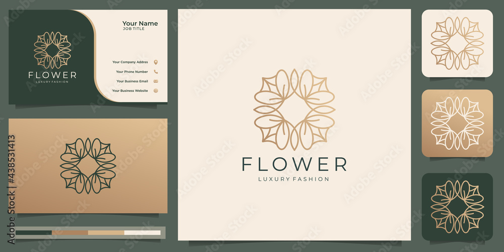 Fototapeta premium Minimalist flower logo. luxury beauty rose for salon, fashion, skin care, cosmetic, abstract, lotus, yoga and spa products. logo templates with business card design. Premium Vector