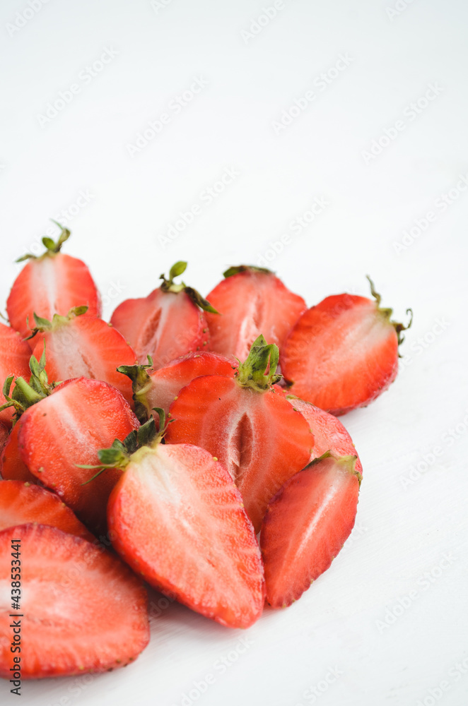 Strawberries isolated on white background. Red strawberry on white background close up.
