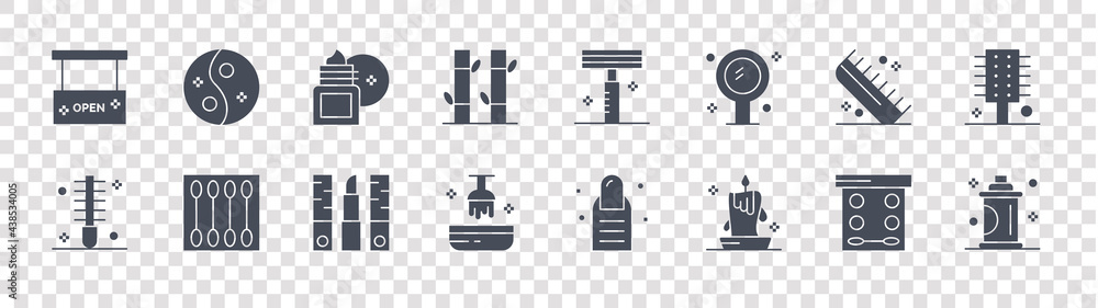 beauty salon glyph icons on transparent background. quality vector set ...