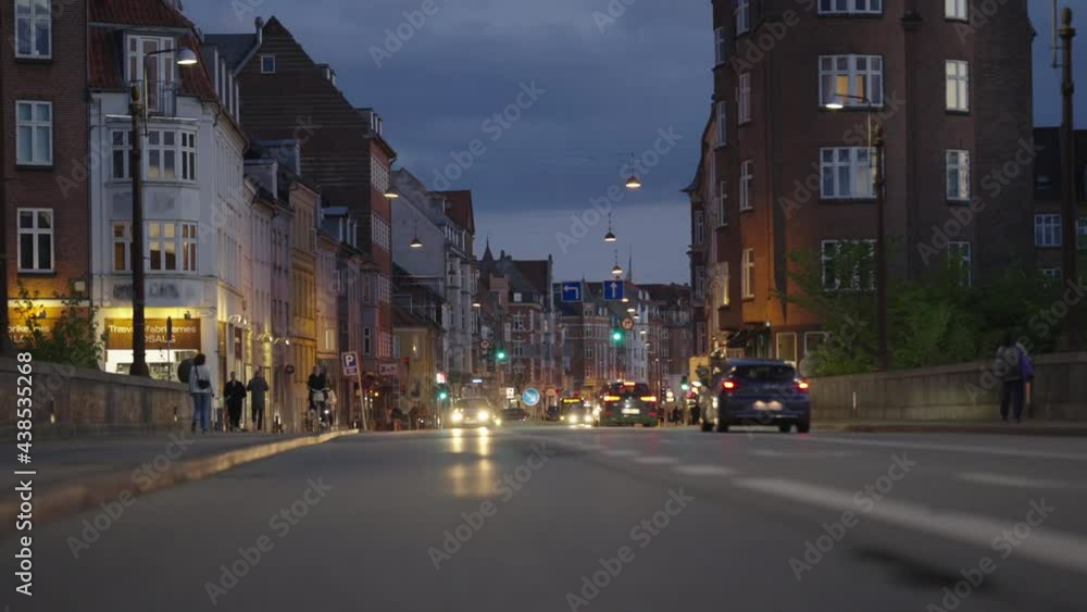 Night Traffic And Buildings In Streets Of Aarhus Night Traffic And Buildings In Streets Of Aarhus