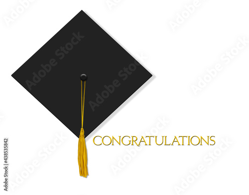 Congratulations graduation cap mortarboard on white with space for a message	