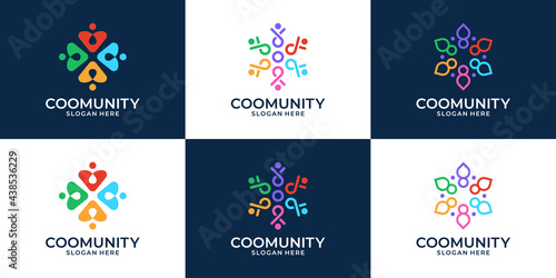 Set of people family, human unity, abstract colorful logo template. Symbol for team work, community and group.