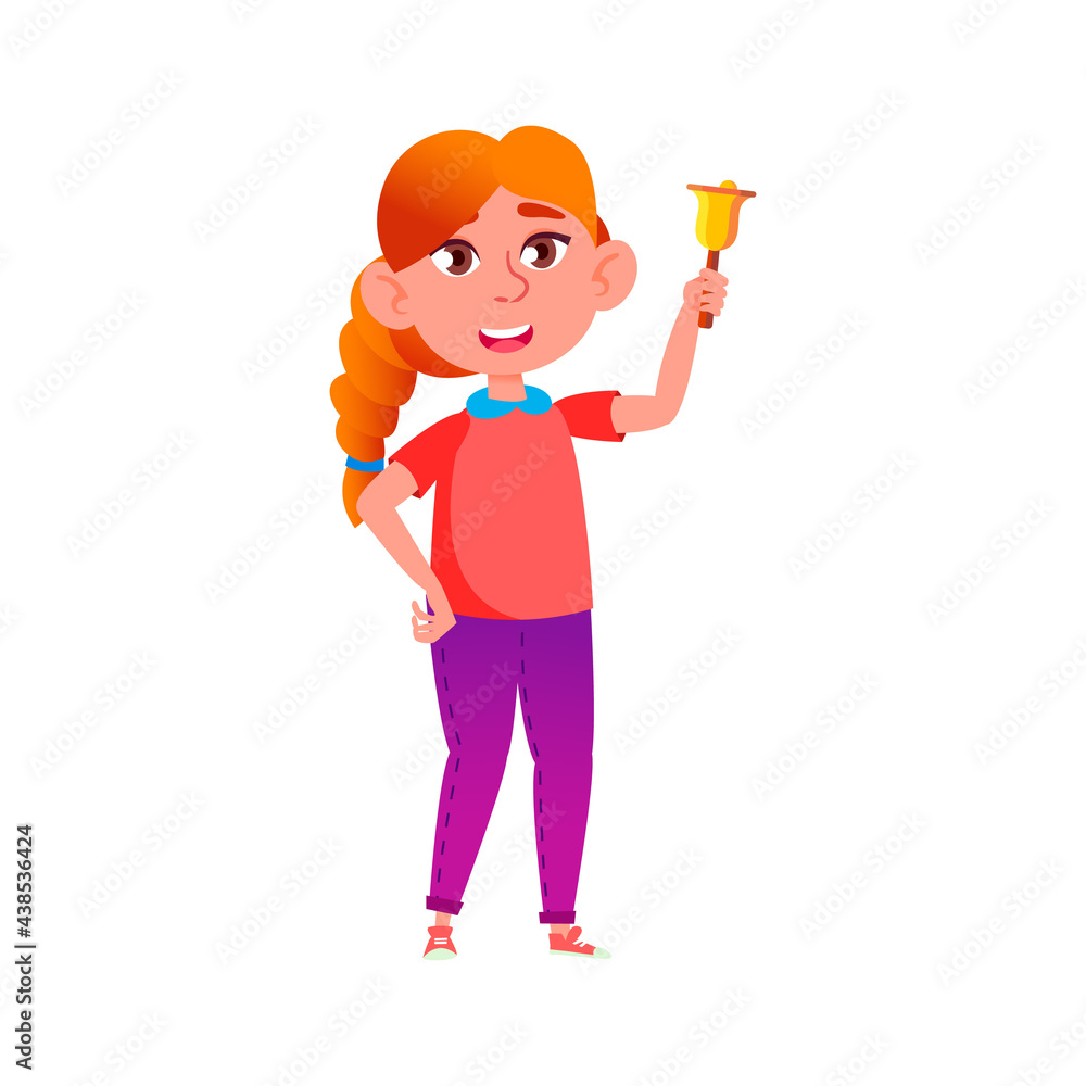 smiling girl ringing bell at school cartoon vector. smiling girl ringing bell at school character. isolated flat cartoon illustration smiling girl ringing bell at school cartoon vector. smiling girl ringing bell at school character. isolated flat cartoon illustration
