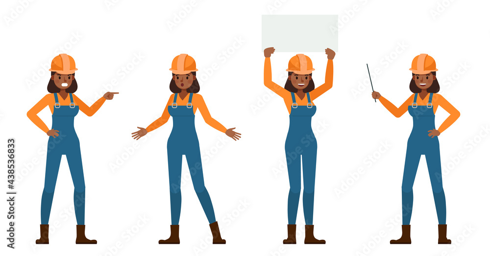 Fototapeta premium Set of Builder woman working character vector design. Presentation in various action with emotions.