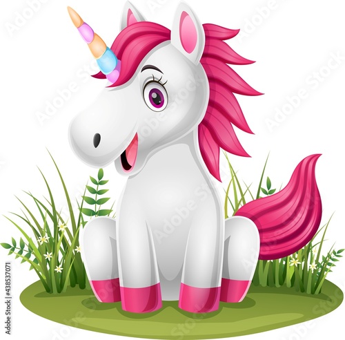 Cartoon little pony unicorn sitting in the grass