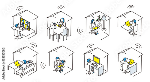 個室でリモートワークするアイソメトリック図　 photo