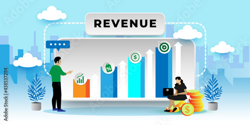 Revenue management concept vector illustration With icons. Cartoon Vector People Illustration