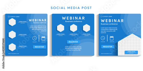 Set webinar social media post template concept design. online marketing promotion banner. webinar blue template post