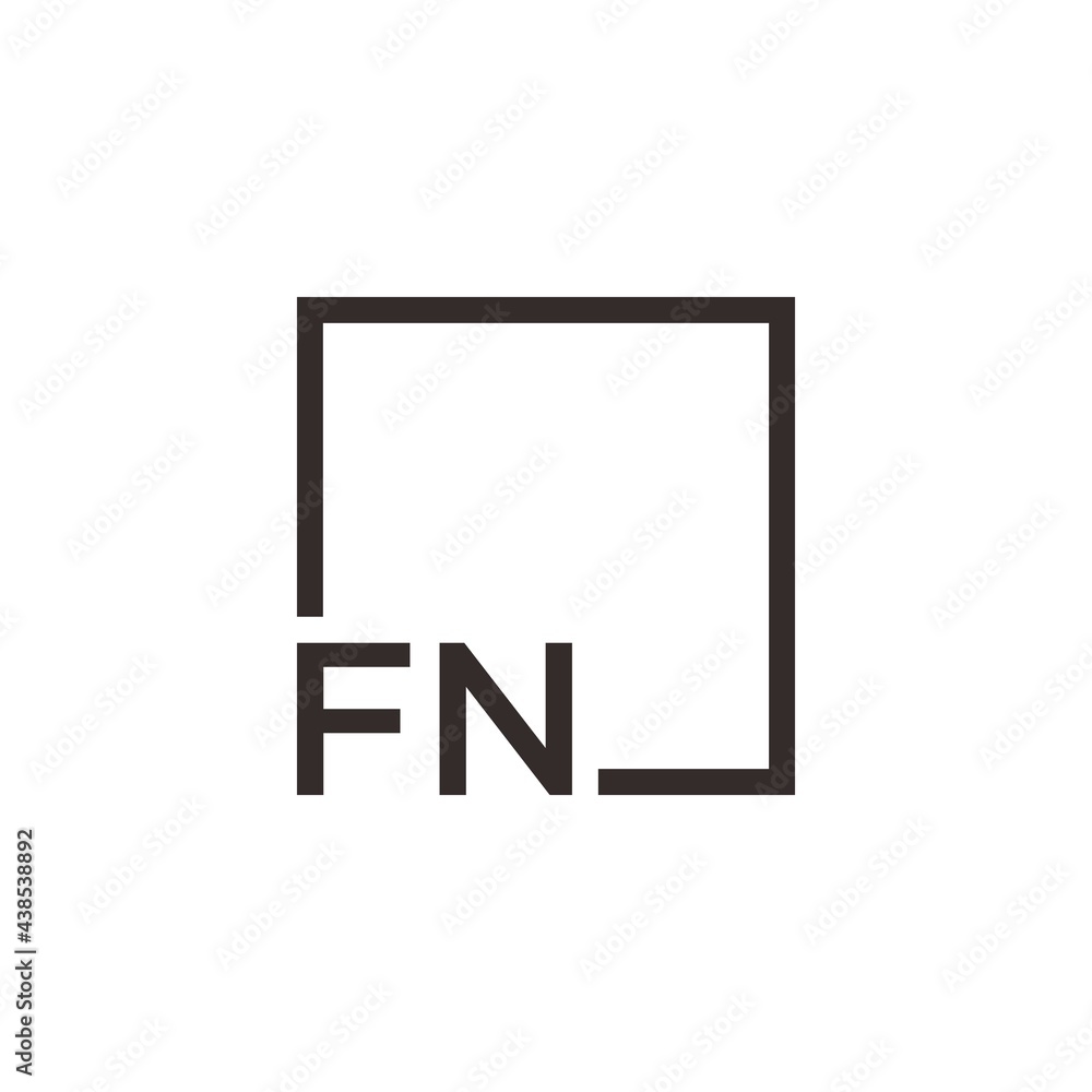 Letter FN Logo design with square frame line Letter FN Logo design with square frame line