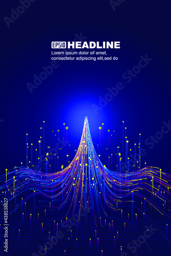 The dots and lines form a flying eagle with a background of rising ray technology.