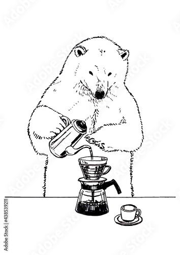 コーヒーを淹れるシロクマのイラスト © kanakanadots