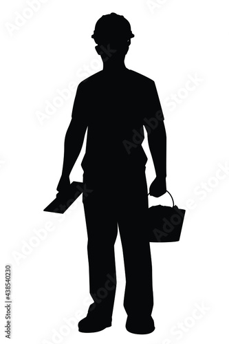 Construction worker cement basket and trowel silhouette vector on white background