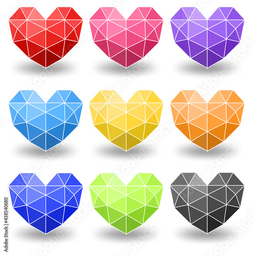 Set of different colour of geometric heart