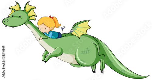 Little girl riding a dragon cartoon character