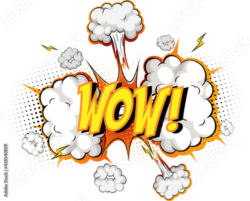 Word Wow on comic cloud explosion background