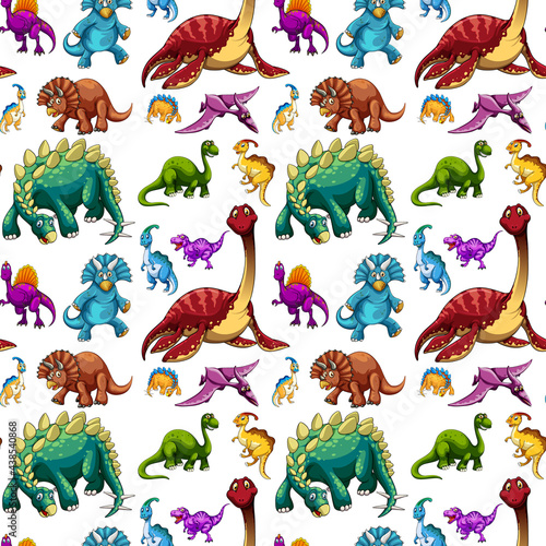 Fototapeta Naklejka Na Ścianę i Meble -  Seamless pattern with various dinosaurs on white background