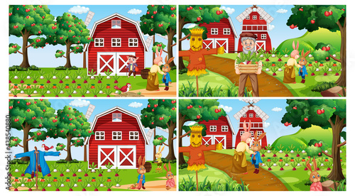 Set of different farm scene at daytime