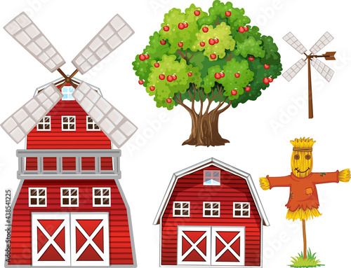 Farm element set isolated on white background