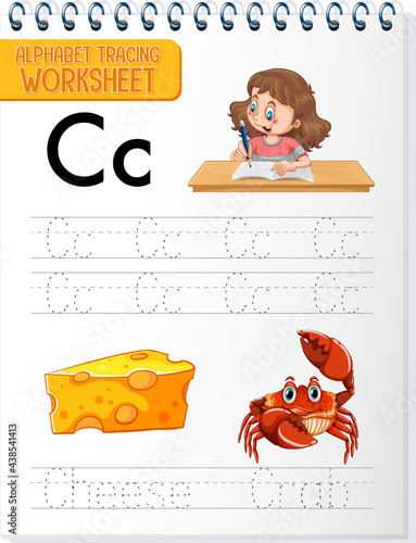 Alphabet tracing worksheet with letter and vocabulary