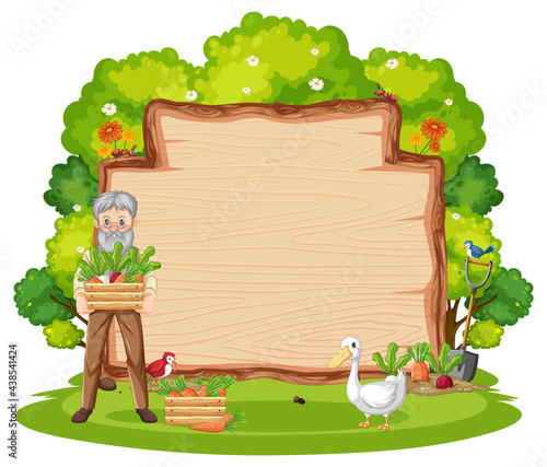 Empty banner template in the farm scene isolated on white background
