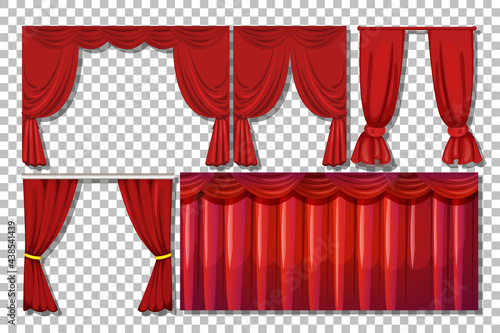 Different designs of red curtains isolated