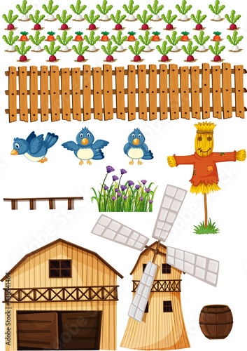 Farm element set isolated on white background