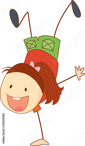 A doodle kid performing a break dance cartoon character isolated