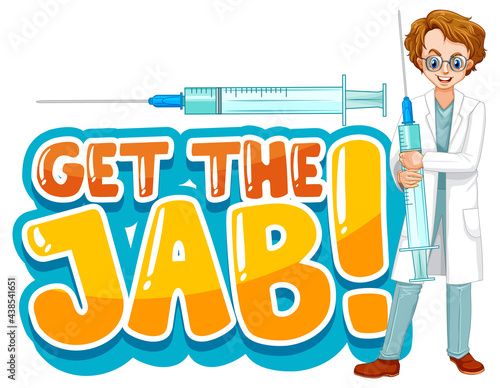 Get the jab font in cartoon style with a doctor man isolated