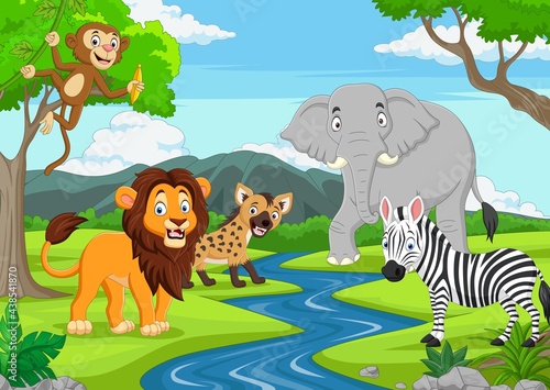 Cartoon wild animals in the jungle