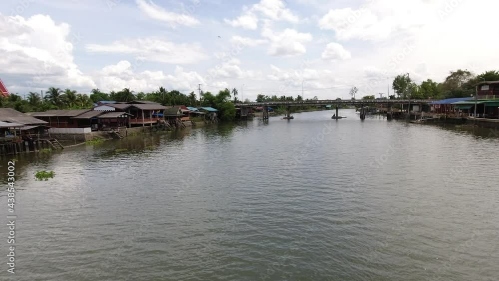View from a pedestrian bridge over the Mae Klong river in Thailand View from a pedestrian bridge over the Mae Klong river in Thailand